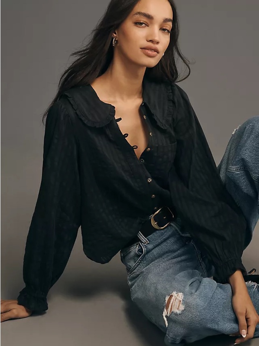 Anthropologie Pilcro Keira Collared Button-Front Blouse